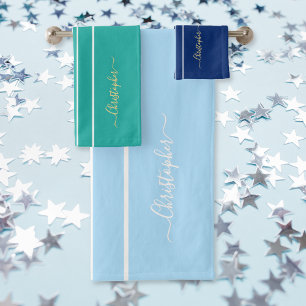 Multicolore Bleu Turquoise Blanc Grilles Monogramm