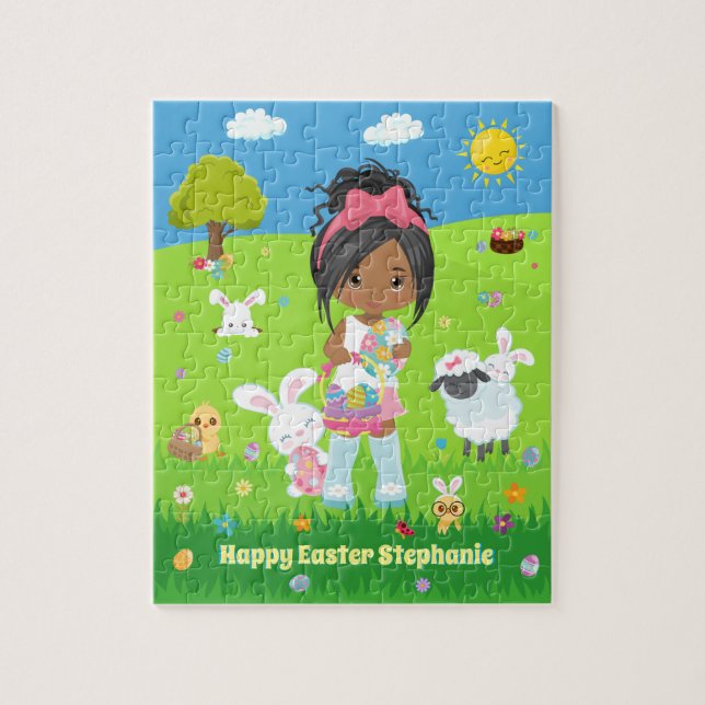 Multicultural Girl with Easter Bunny Puzzle Puzzle (Vertical)