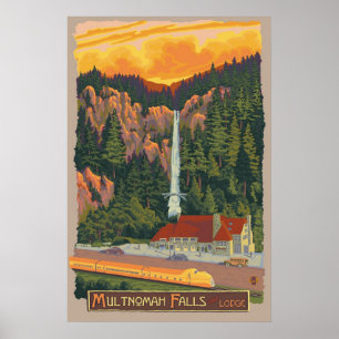 Multnomah Falls & Lodge, Oregon Affiche de voyage