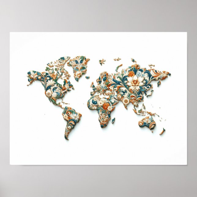 Mur Art Monde Carte avec Majolica design Poster (Devant)