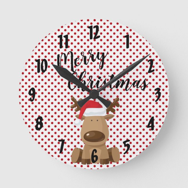 Mur de Noël Horloge Reindeer Polka Dot Polkadot P (Recto)
