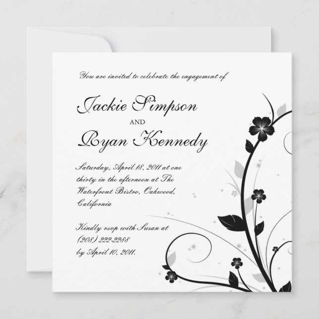 Mur floral noir et blanc Faire-part de mariage 2 (Devant)