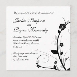Mur floral noir et blanc Faire-part de mariage 2