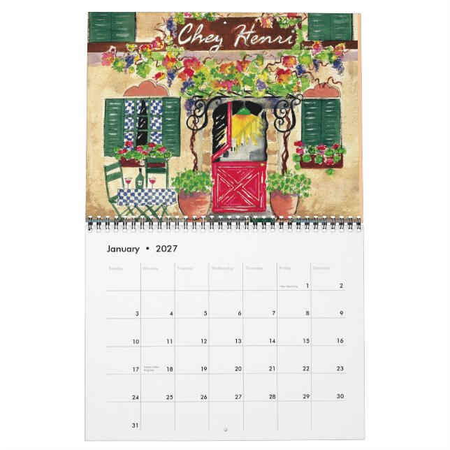 Mural Cafés français, calendrier 2013 (Jan 2027)