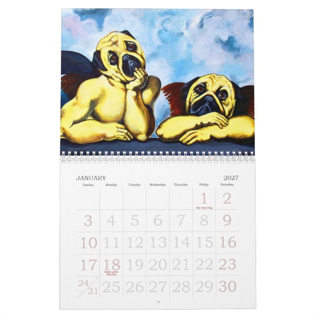 Mural Calendrier $19,95 de PugArt (Jan 2027)