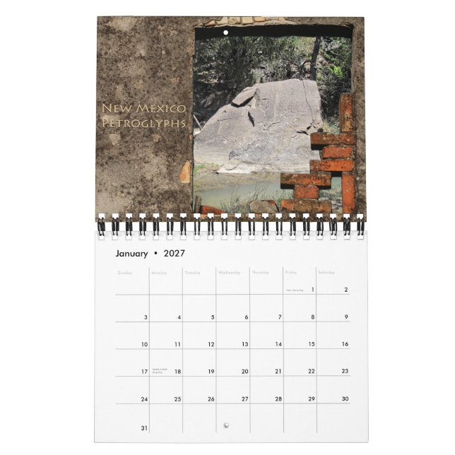 Mural Calendrier 2012 de pétroglyphes du Nouveau Mexique (Jan 2027)