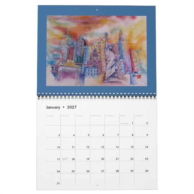 MURAL CALENDRIER 2013 - ART D'AQUARELLE D'ALAN GOLDBARG (Jan 2027)
