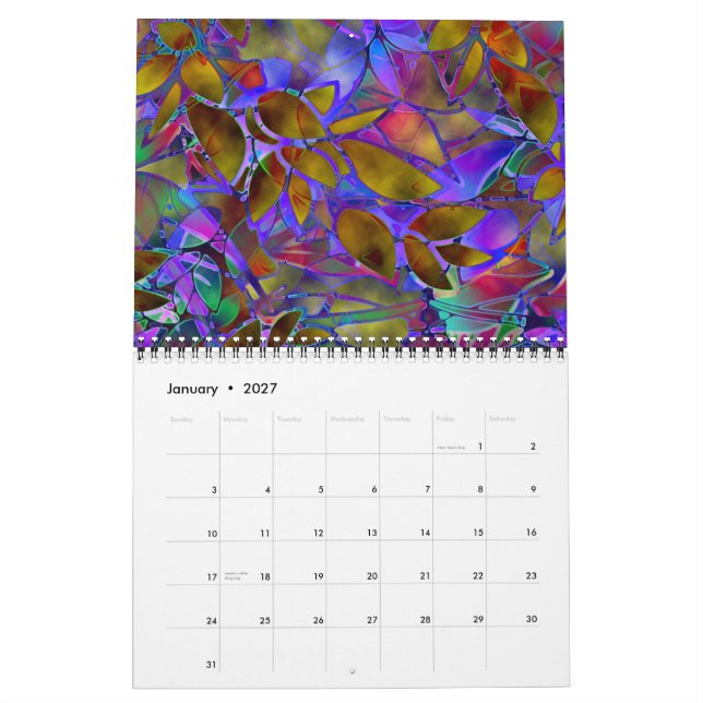 Mural Calendrier 2014 Verre Abstrait Floral (Jan 2027)