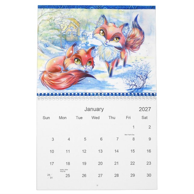 Mural Calendrier animal mignon 2013 d'art (Jan 2027)