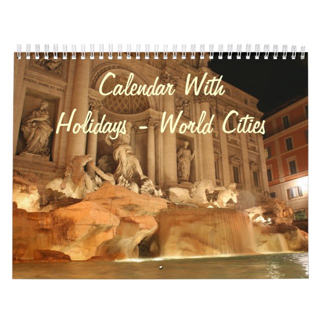 Mural Calendrier Avec Vacances - Villes Mondiales (Protection)