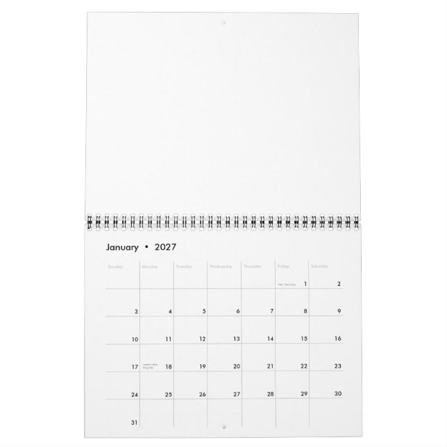 Mural Calendrier Blanc 2015 Avec Vacances Et Fil Bleu (Jan 2027)