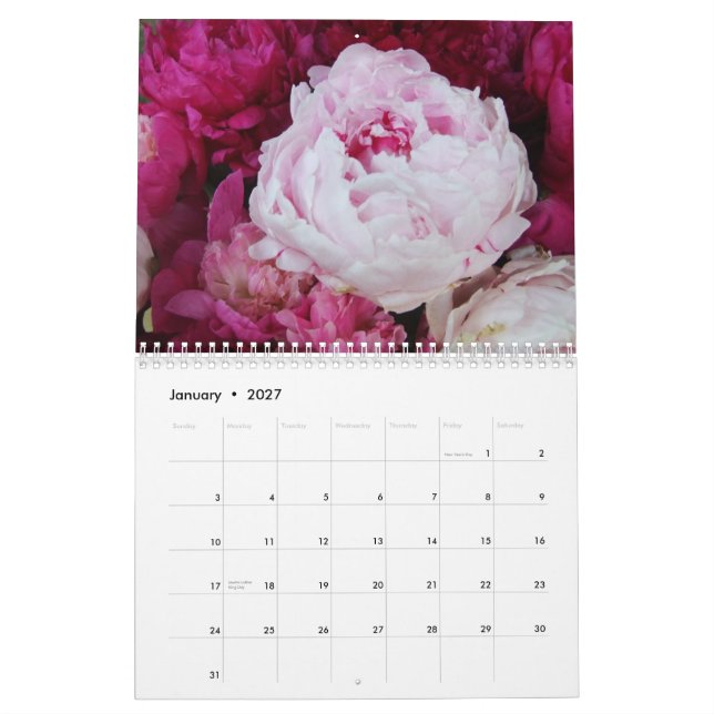 Mural Calendrier de fleur des pivoines 2013 (Jan 2027)