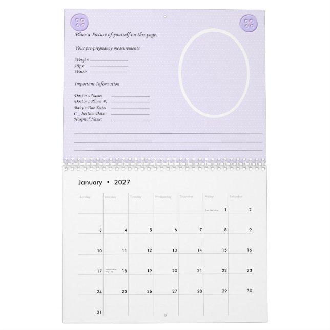 Mural Calendrier de grossesse (Jan 2027)