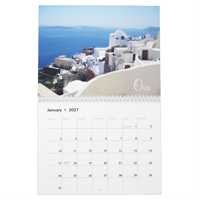 Mural Calendrier de Santorin Grèce (Jan 2027)