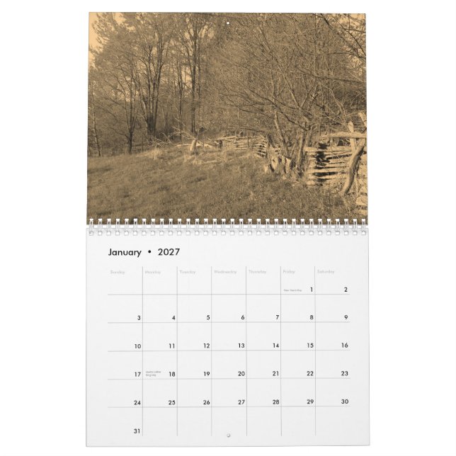 Mural Calendrier de sépia de pays (Jan 2027)