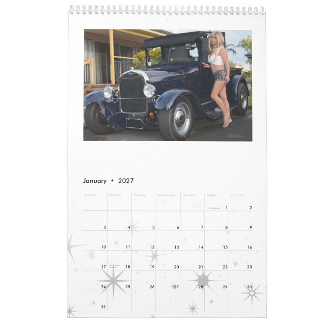 Mural Calendrier de voitures de hot rod (Jan 2027)