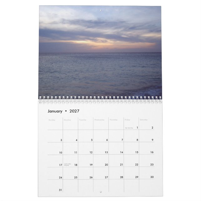 Mural Calendrier des couchers du soleil d'Aruba (Jan 2027)