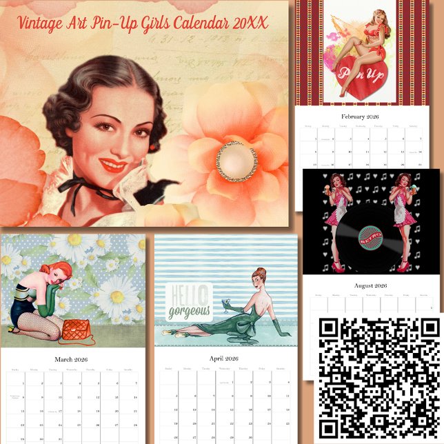 Mural Calendrier des filles de l'art vintage 20XX (Retro Vintage Pin-Up Girls Calendar 20XX)