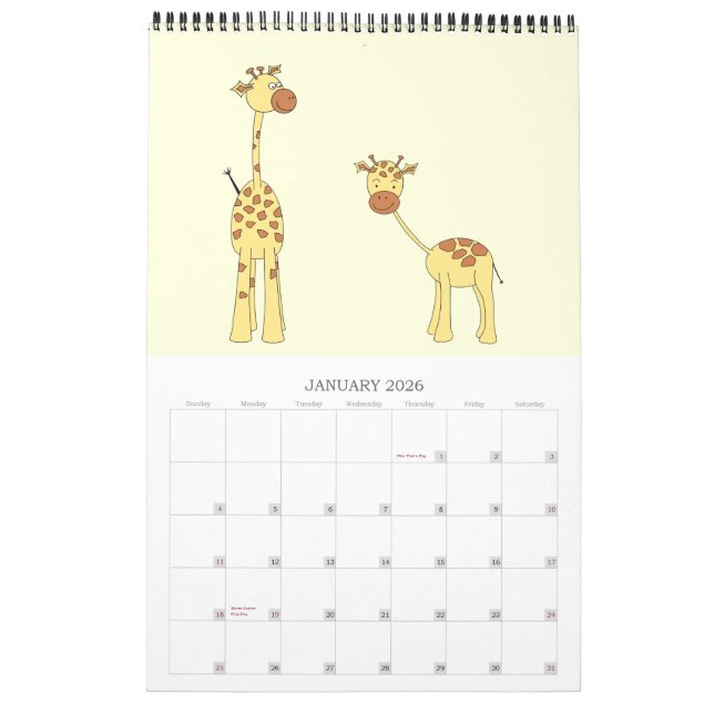 Mural Calendrier des girafes 2013. Caricatures mignonnes (Jan 2026)