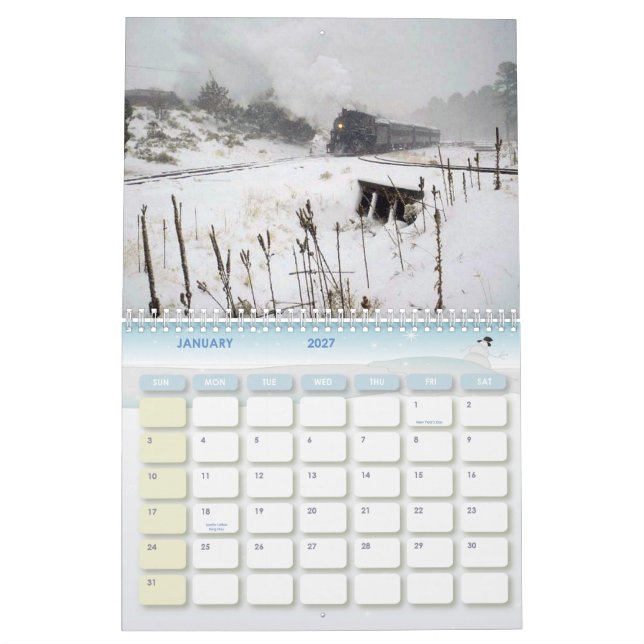 Mural Calendrier des passionnés de train (Jan 2027)