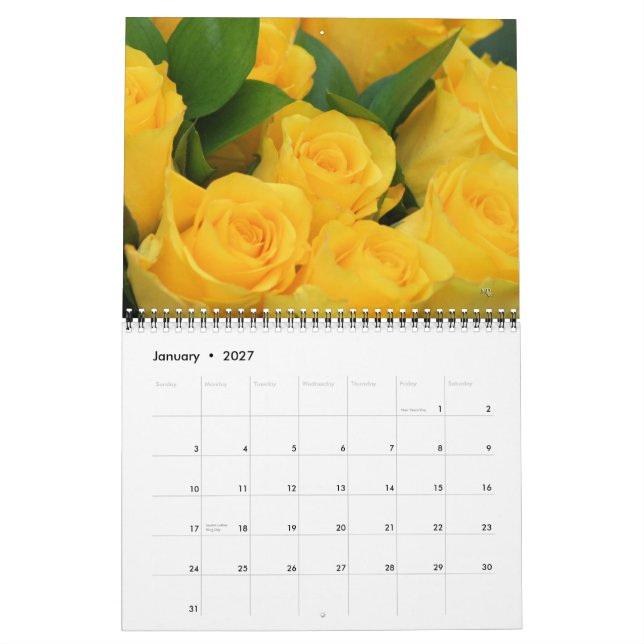 Mural Calendrier des Roses Jaunes 2014 - MODIFIER l'ANNÉ (Jan 2027)
