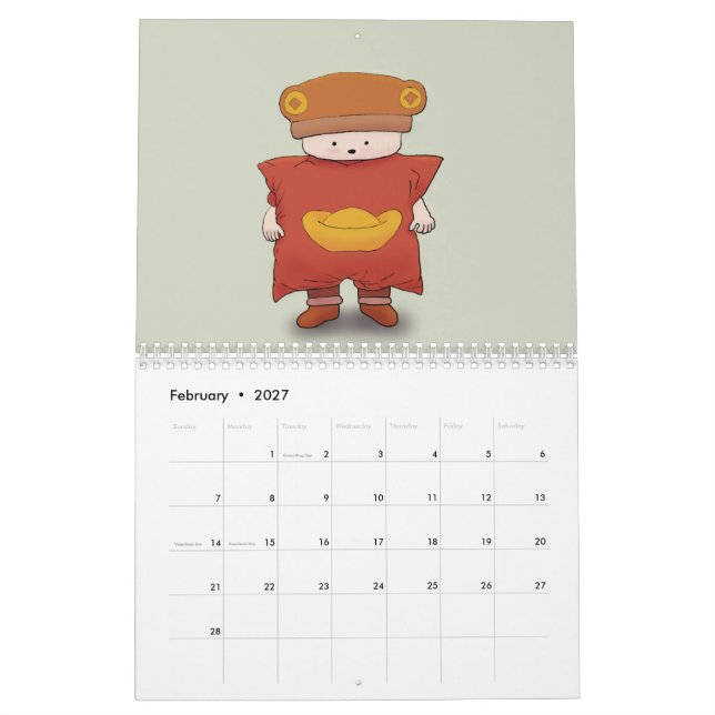 Mural calendrier du l'Ours-dans-casquette 2017 (Feb 2027)