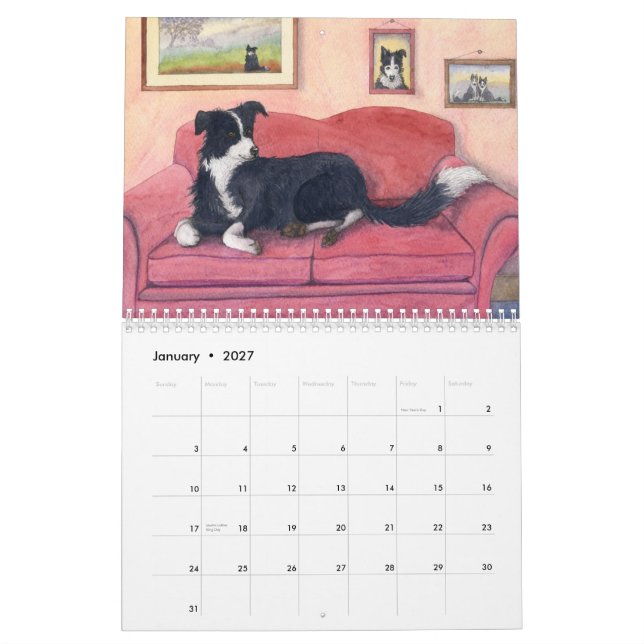 Mural Calendrier du monde de border collie (Jan 2027)