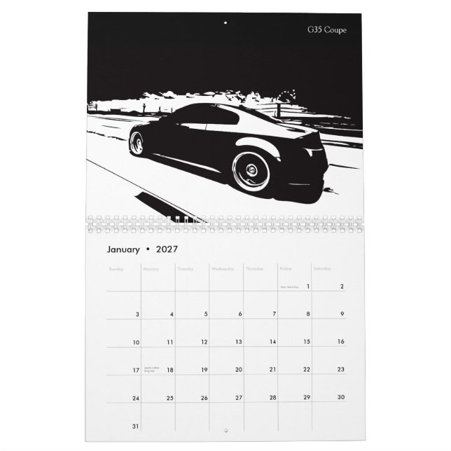 Mural Calendrier fait sur commande 2012 de voiture (Jan 2027)