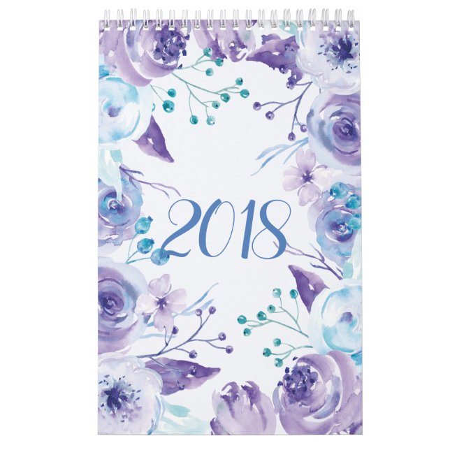 Mural Calendrier floral 2018 de jardins d'aquarelle (Protection)