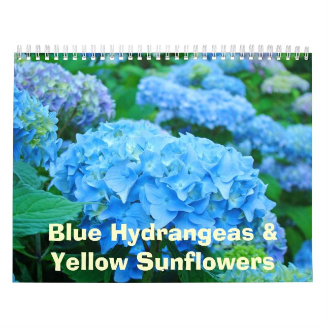 Mural Calendrier floral Hydrangeas bleus Tournesols jaun (Protection)