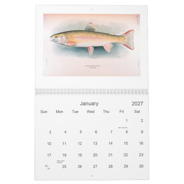 Mural Calendrier frais et de mer de poissons (Jan 2027)