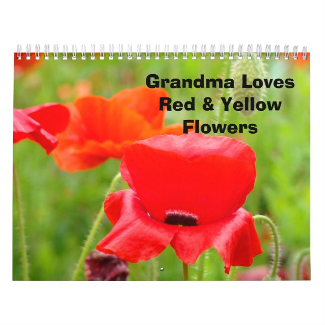 Mural Calendrier Grand-mère aime les fleurs rouges jaune (Protection)
