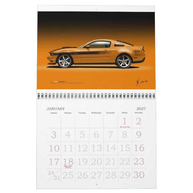 Mural Calendrier instable de hot rod de la combustion (Jan 2027)