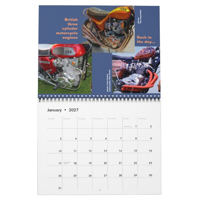 Mural Calendrier moteur de trois 2014 de taille moyenne (Jan 2027)