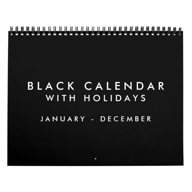 Mural Calendrier noir vierge avec vacances 12 mois (Protection)