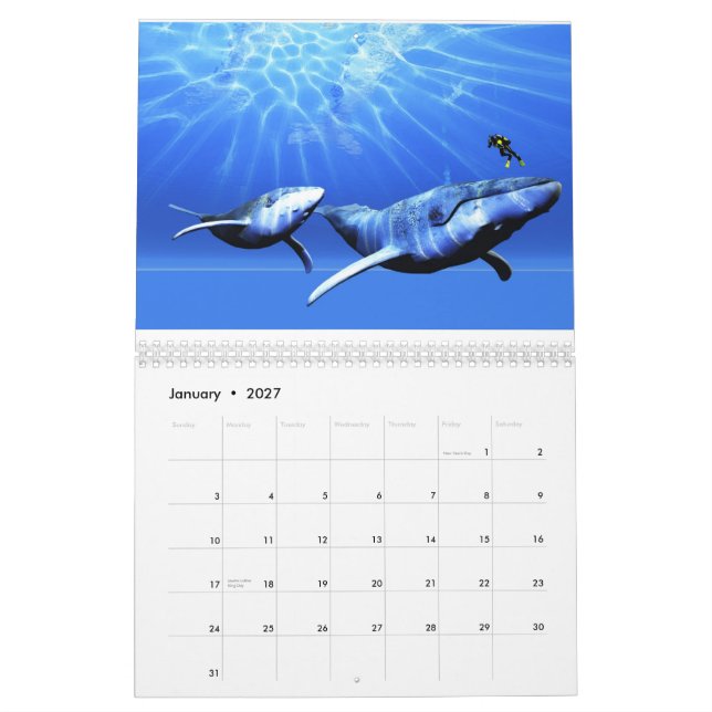 Mural Calendrier Ocean World - Baleines (Jan 2027)
