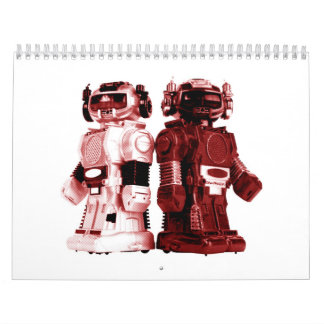 Mural calendrier rouge de robots