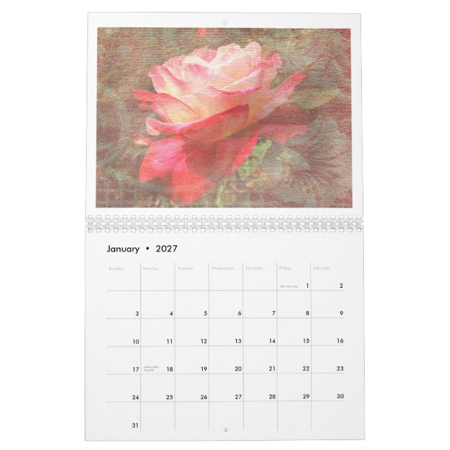 Mural Calendrier texturisé de roses pour 2014 (Jan 2027)