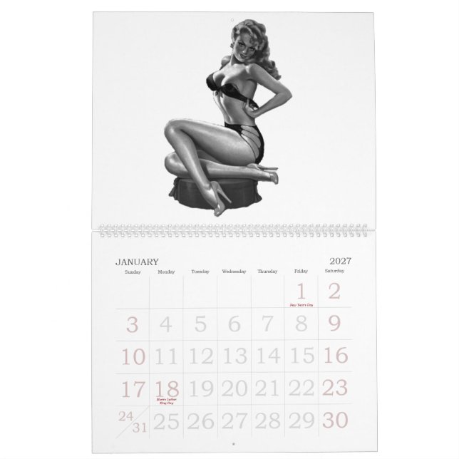 Mural Calendrier Vintage fille-cache 13 images (Jan 2027)