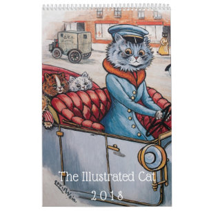 Mural Calendrier vintage illustré d'art de 2018 chats