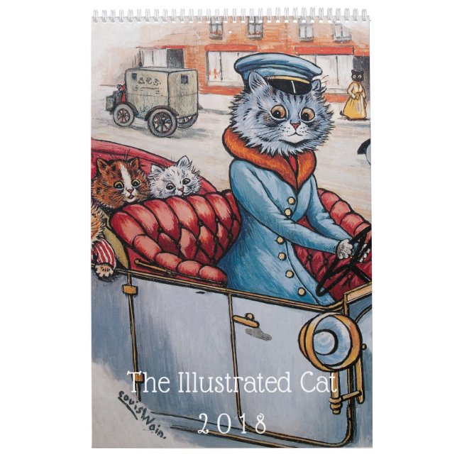 Mural Calendrier vintage illustré d'art de 2018 chats (Protection)