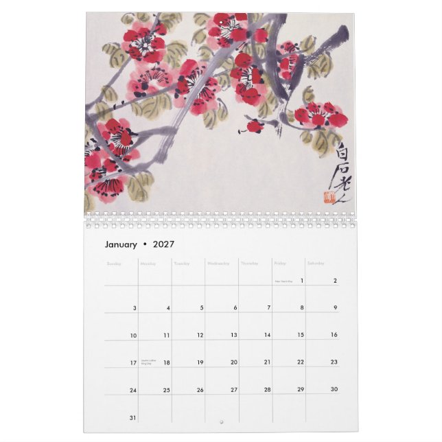Mural L'art principal oriental plante le calendrier (Jan 2027)
