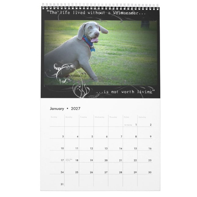 Mural Nation de Weimaraner : Calendrier de citation (Jan 2027)