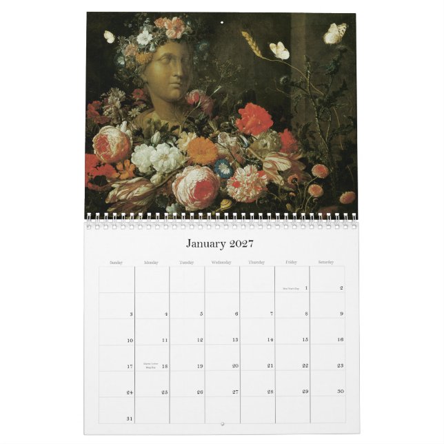 Mural Peintures florales de calendrier de beaux-arts (Jan 2027)