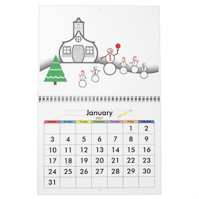 Mural Retour Au Calendrier Scolaire - Une Année D'Écoles (Jan 2027)