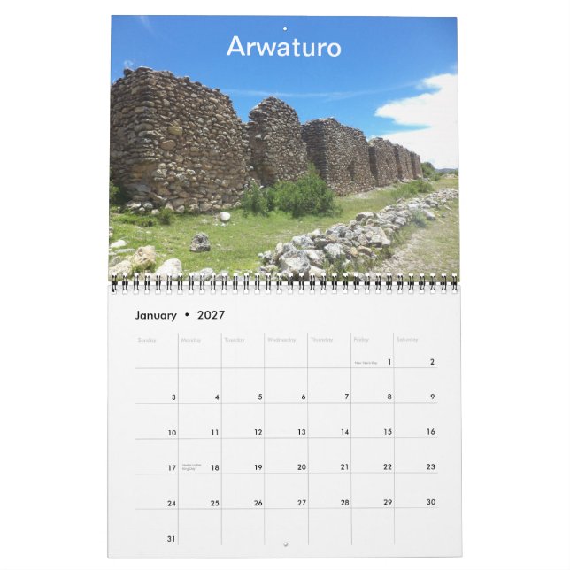 Mural Sites archéologiques de calendrier du Pérou (Jan 2027)