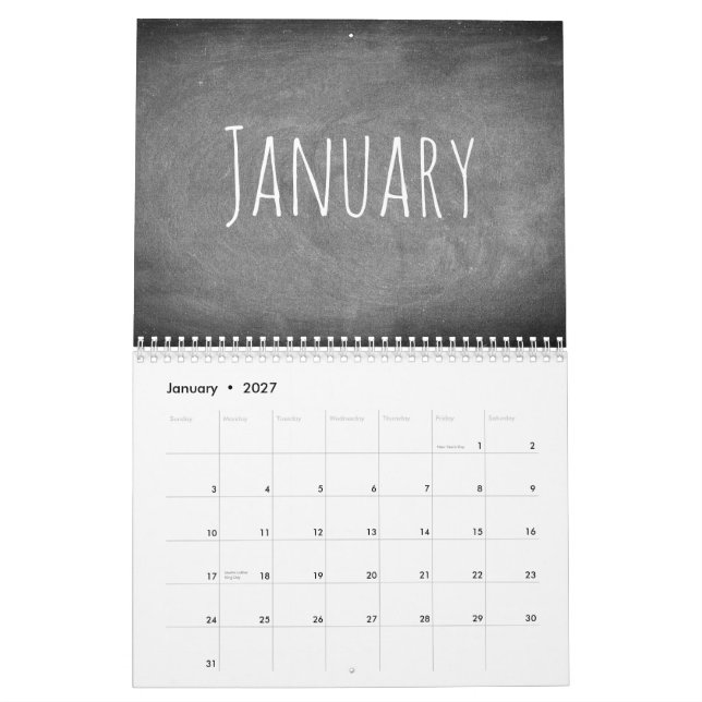 Mural Texte 2019 noir et blanc de calendrier de tableau (Jan 2027)