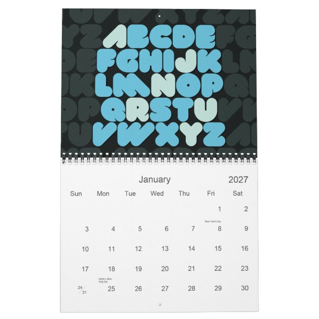 Mural Typographie créative Calendrier des mois alphabéti (Jan 2027)