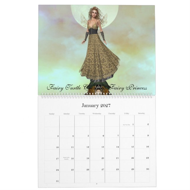 Mural Un calendrier féerique de croisement de tortue (Jan 2027)
