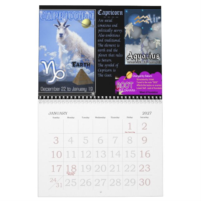 Mural Zodiaque et calendrier de Chakra (Jan 2027)